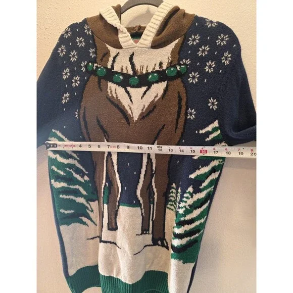 Ugly Christmas Sweater Deer Hooded Antler Mens Large Black Long Sleeve - Picture 8 of 9